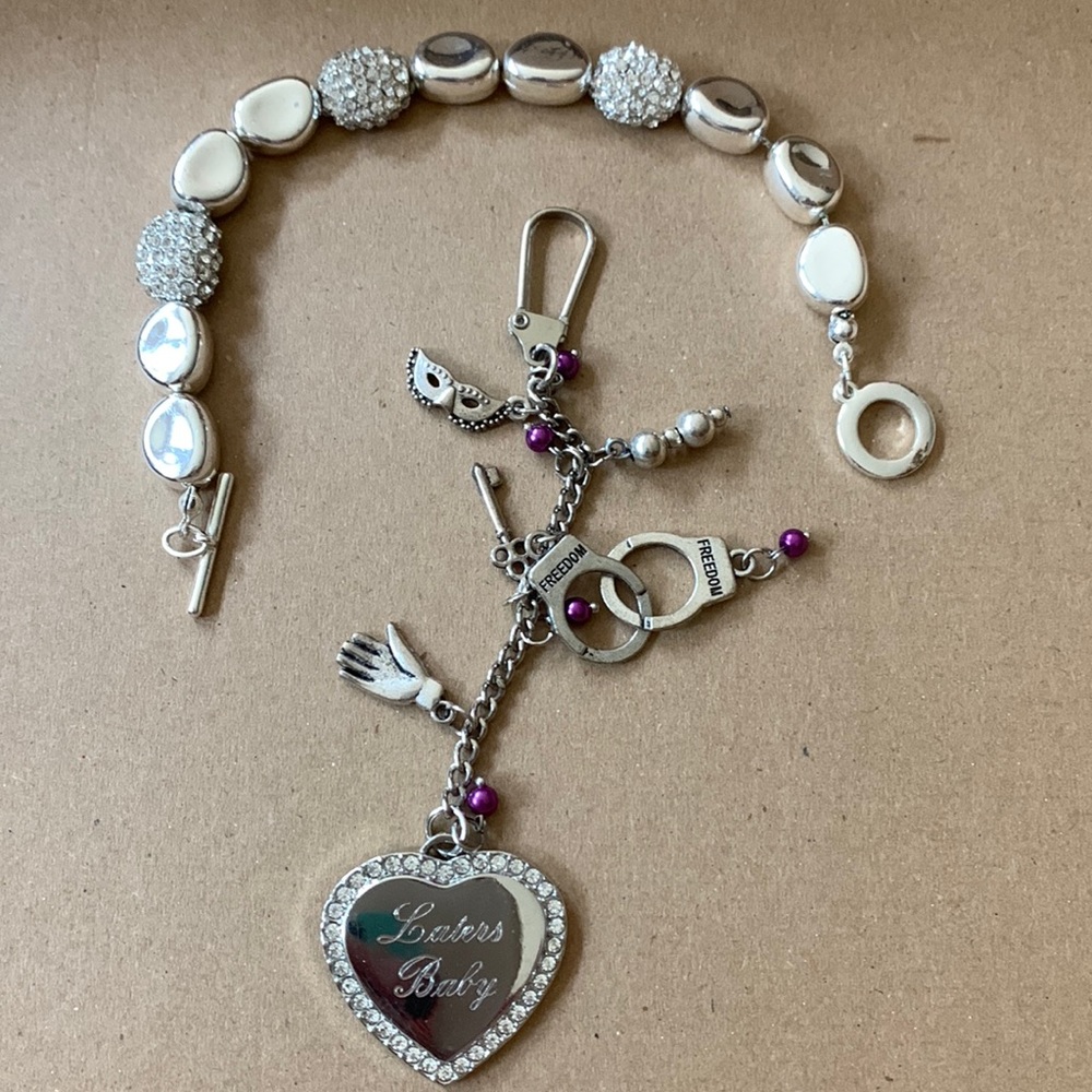 Fifty Shades of Grey keychain and silver bean bracelet